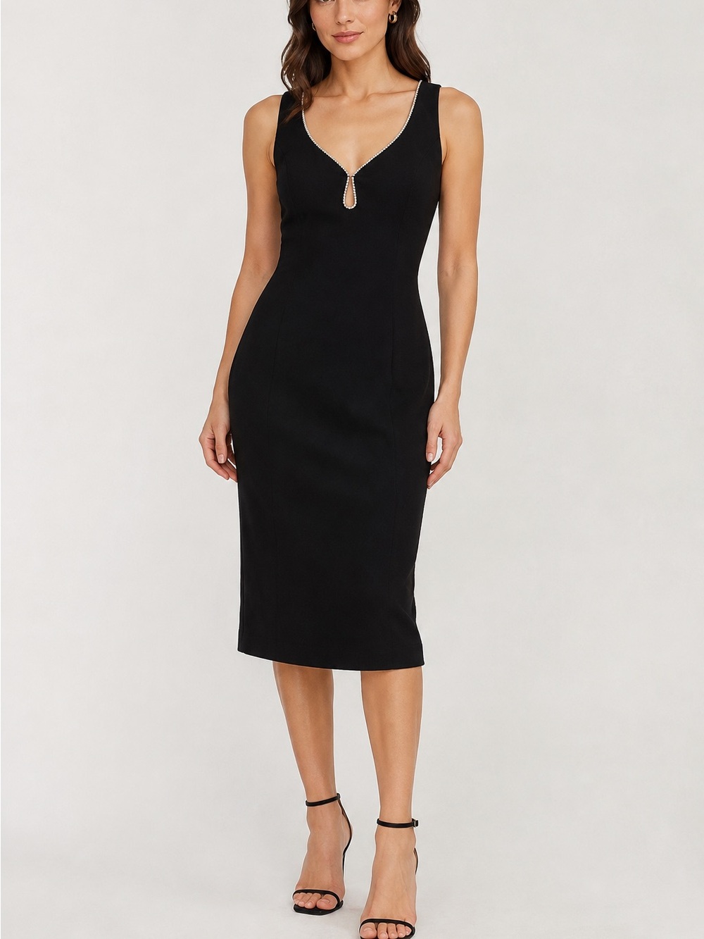 Bardot Black Embellished Neckline Midi Cocktail Dress size 8